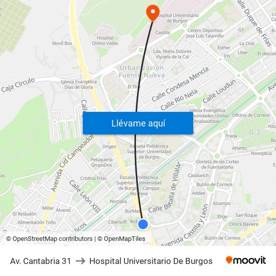 Av. Cantabria 31 to Hospital Universitario De Burgos map