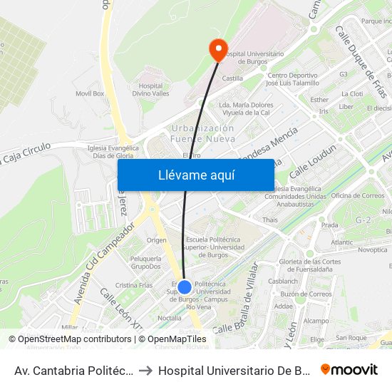 Av. Cantabria Politécnica to Hospital Universitario De Burgos map