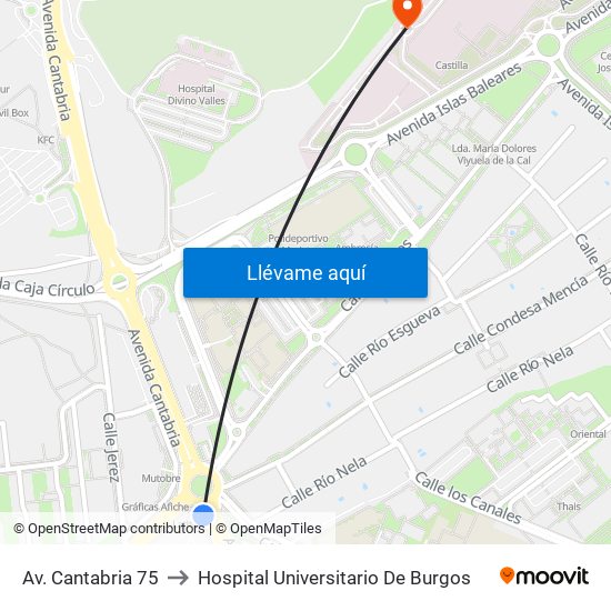 Av. Cantabria 75 to Hospital Universitario De Burgos map