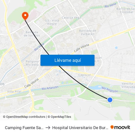 Camping Fuente Salud to Hospital Universitario De Burgos map