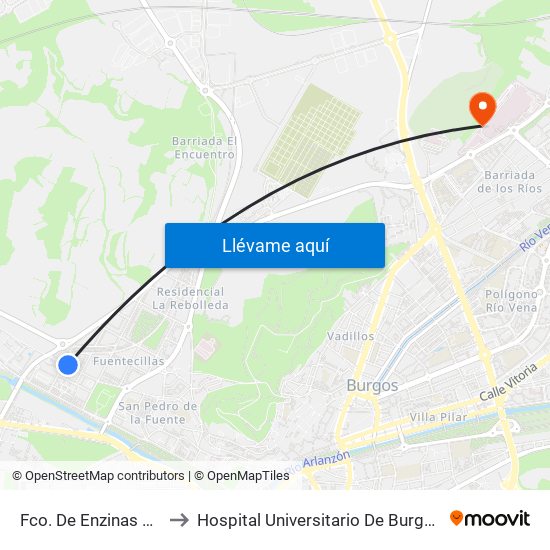 Fco. De Enzinas 28 to Hospital Universitario De Burgos map