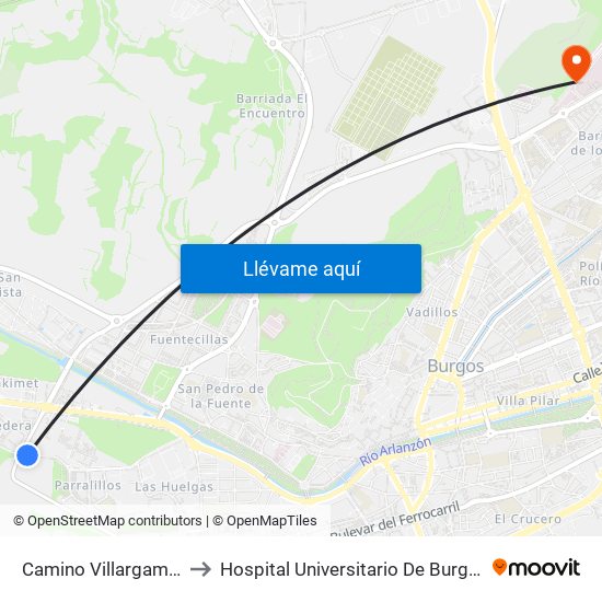 Camino Villargamar to Hospital Universitario De Burgos map
