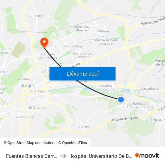 Fuentes Blancas Carretera to Hospital Universitario De Burgos map
