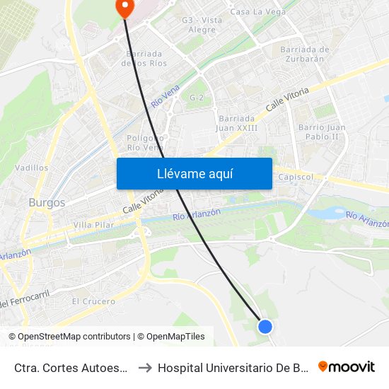 Ctra. Cortes Autoescuela to Hospital Universitario De Burgos map
