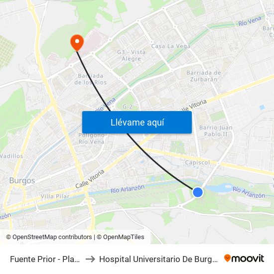 Fuente Prior - Playa to Hospital Universitario De Burgos map