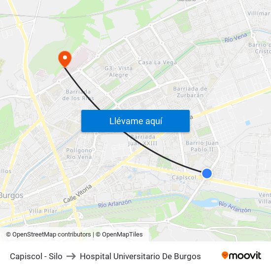 Capiscol - Silo to Hospital Universitario De Burgos map
