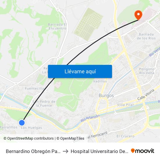 Bernardino Obregón Parralillos to Hospital Universitario De Burgos map