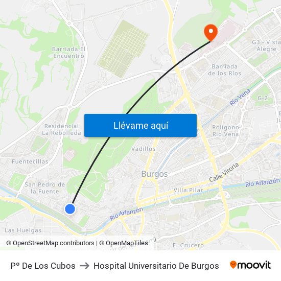 Pº De Los Cubos to Hospital Universitario De Burgos map