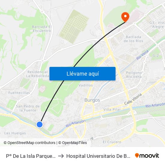 Pº De La Isla Parque Isla to Hospital Universitario De Burgos map