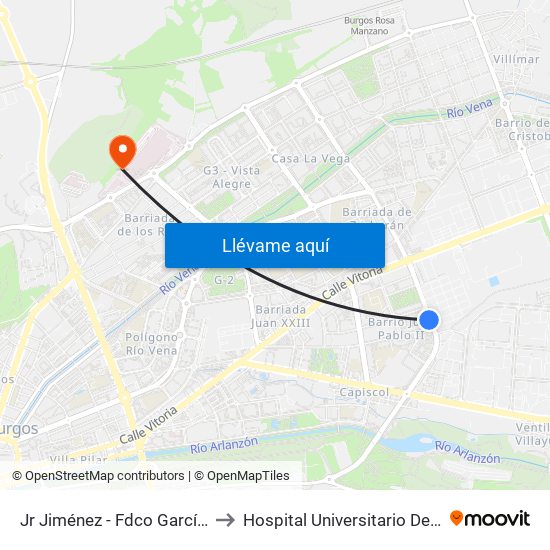 Jr Jiménez - Fdco García Lorca to Hospital Universitario De Burgos map