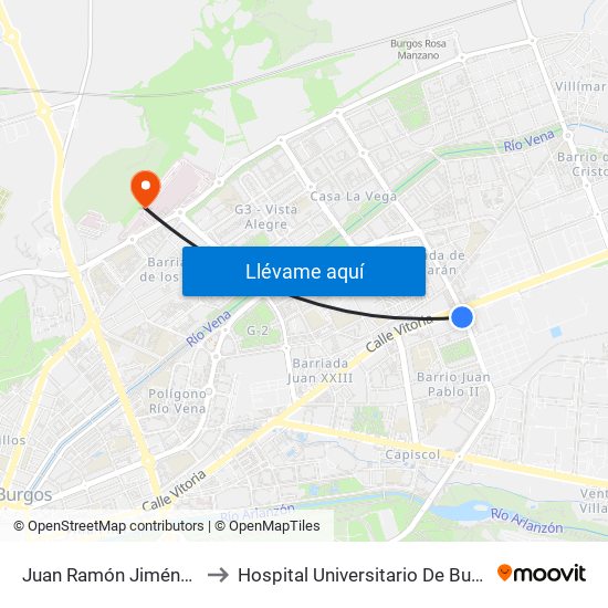 Juan Ramón Jiménez 6 to Hospital Universitario De Burgos map