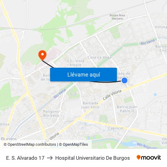 E. S. Alvarado 17 to Hospital Universitario De Burgos map