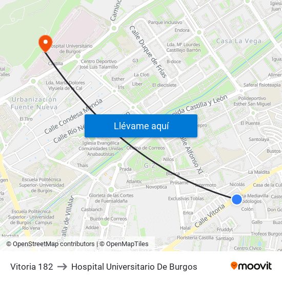 Vitoria 182 to Hospital Universitario De Burgos map