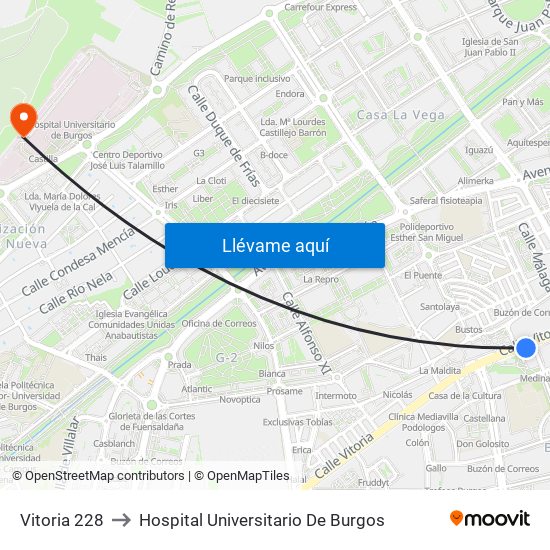 Vitoria 228 to Hospital Universitario De Burgos map