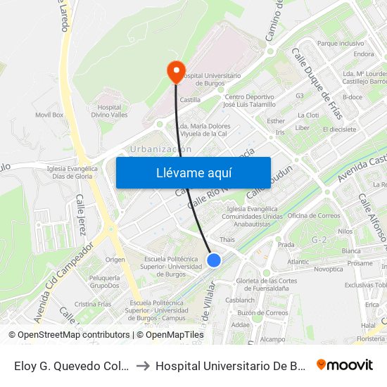 Eloy G. Quevedo Colegio to Hospital Universitario De Burgos map