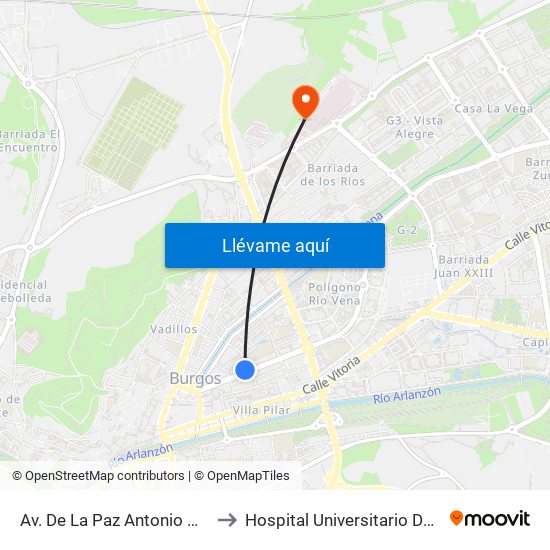 Av. De La Paz Antonio Machado to Hospital Universitario De Burgos map