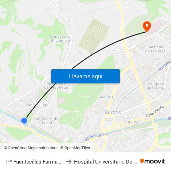 Pº Fuentecillas Farmacia Aire to Hospital Universitario De Burgos map