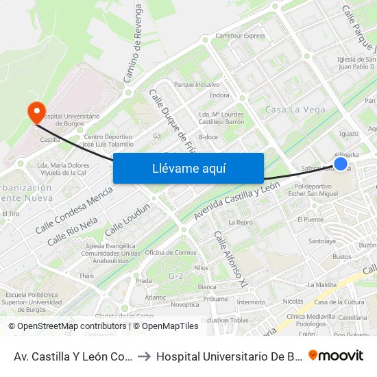 Av. Castilla Y León Colegio to Hospital Universitario De Burgos map