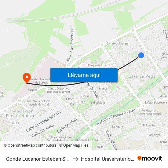 Conde Lucanor Esteban Sáez Alvarado to Hospital Universitario De Burgos map