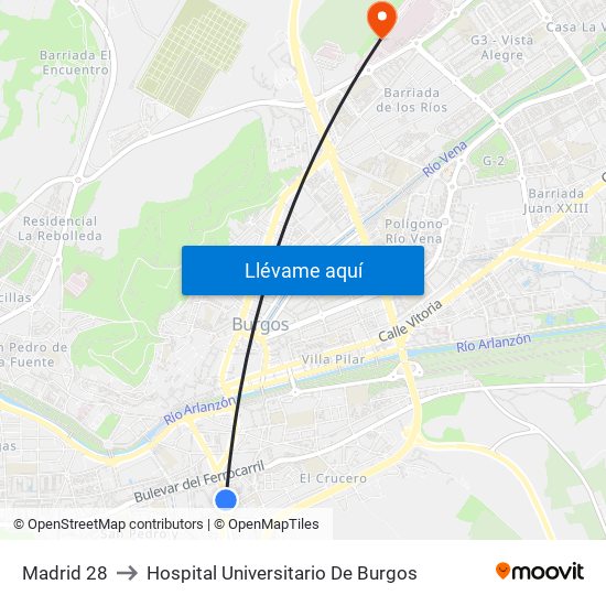 Madrid 28 to Hospital Universitario De Burgos map