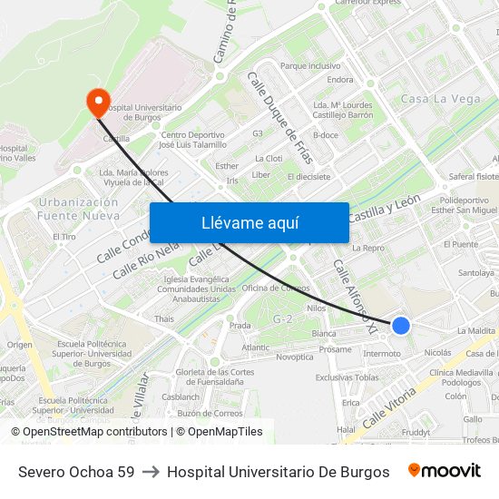 Severo Ochoa 59 to Hospital Universitario De Burgos map