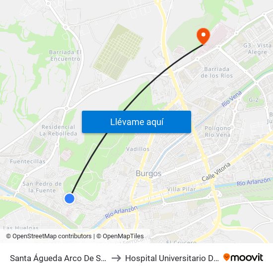 Santa Águeda Arco to Hospital Universitario De Burgos map