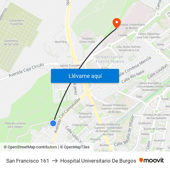 San Francisco 161 to Hospital Universitario De Burgos map