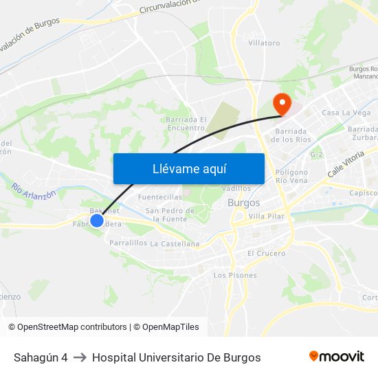 Sahagún 4 to Hospital Universitario De Burgos map