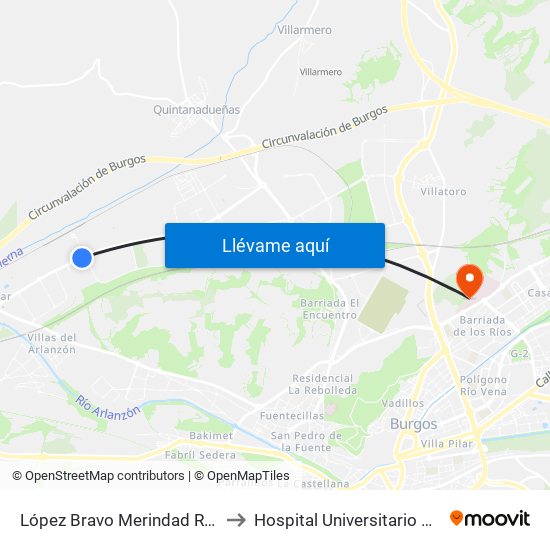 López Bravo Merindad Río Ubierna to Hospital Universitario De Burgos map