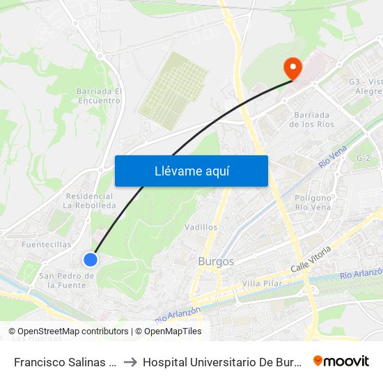 Francisco Salinas 49 to Hospital Universitario De Burgos map