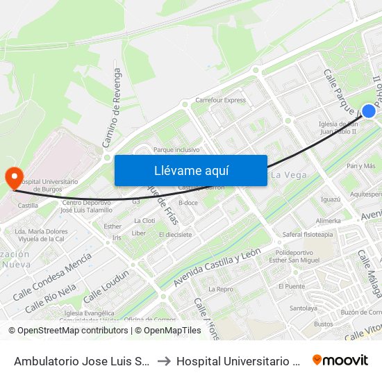 Ambulatorio Jose Luis Santamaría to Hospital Universitario De Burgos map