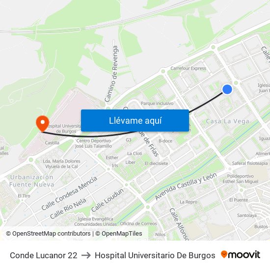 Conde Lucanor 22 to Hospital Universitario De Burgos map