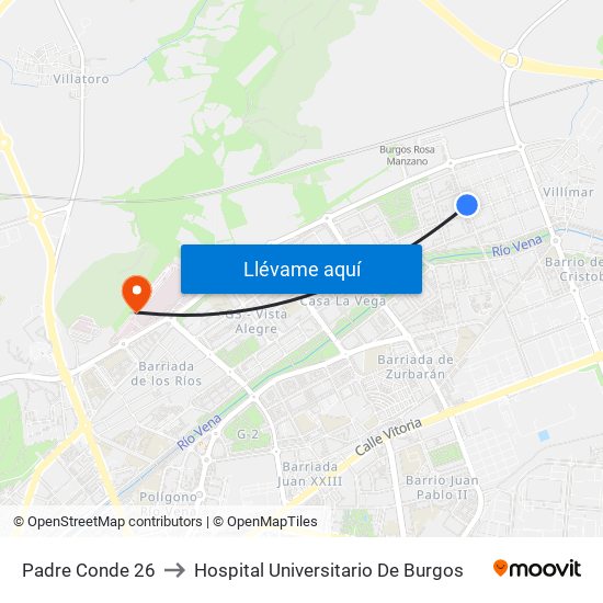 Padre Conde 26 to Hospital Universitario De Burgos map