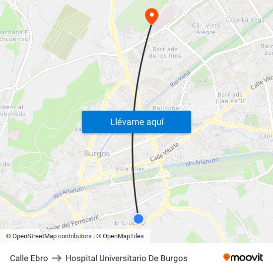 Calle Ebro to Hospital Universitario De Burgos map
