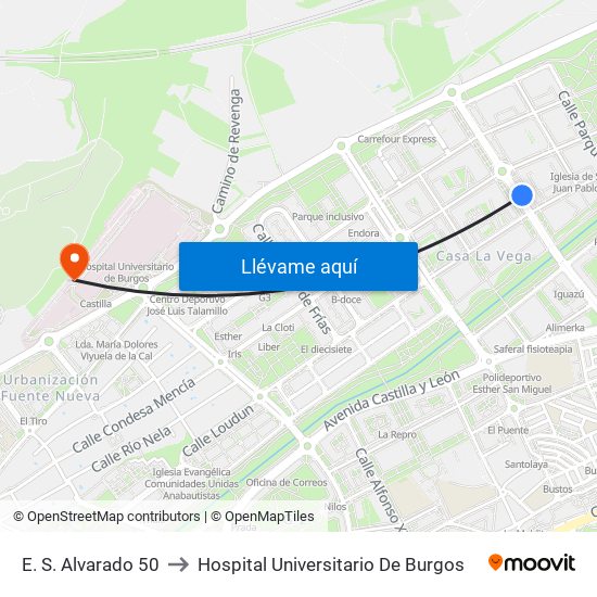 E. S. Alvarado 50 to Hospital Universitario De Burgos map