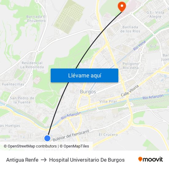 Antigua Renfe to Hospital Universitario De Burgos map