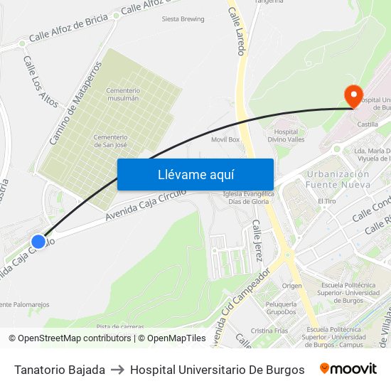 Tanatorio Bajada to Hospital Universitario De Burgos map