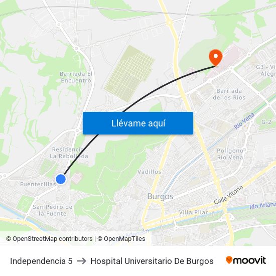 Independencia 5 to Hospital Universitario De Burgos map