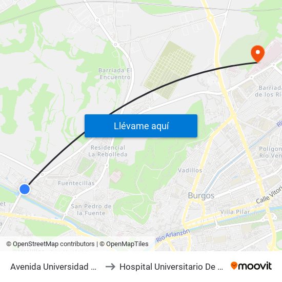 Avenida Universidad Subida to Hospital Universitario De Burgos map