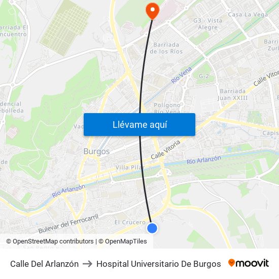 Calle Del Arlanzón to Hospital Universitario De Burgos map