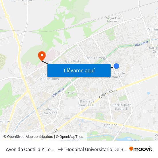 Avenida Castilla Y León 69 to Hospital Universitario De Burgos map