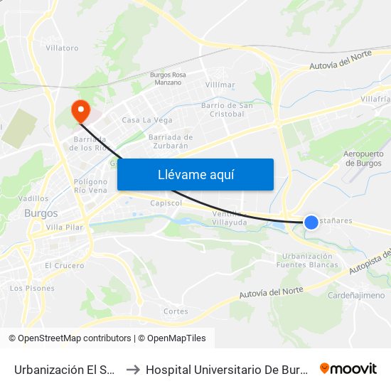 Urbanización El Soto to Hospital Universitario De Burgos map
