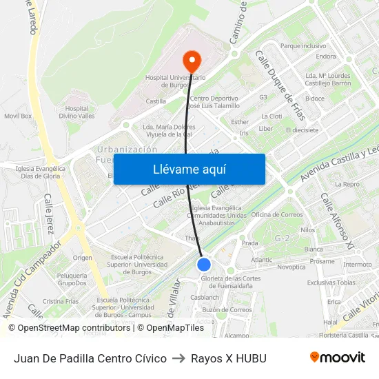 Juan De Padilla  Centro Cívico to Rayos X HUBU map