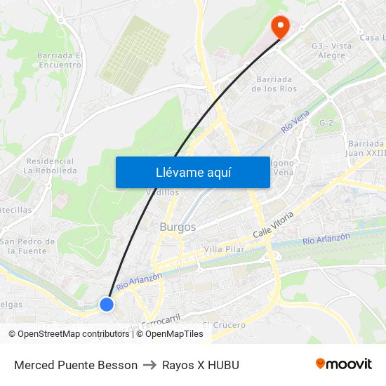 Merced Puente Besson to Rayos X HUBU map
