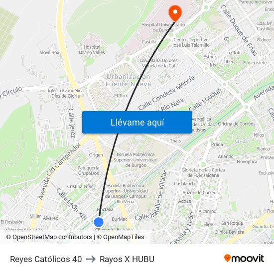 Reyes Católicos 40 to Rayos X HUBU map