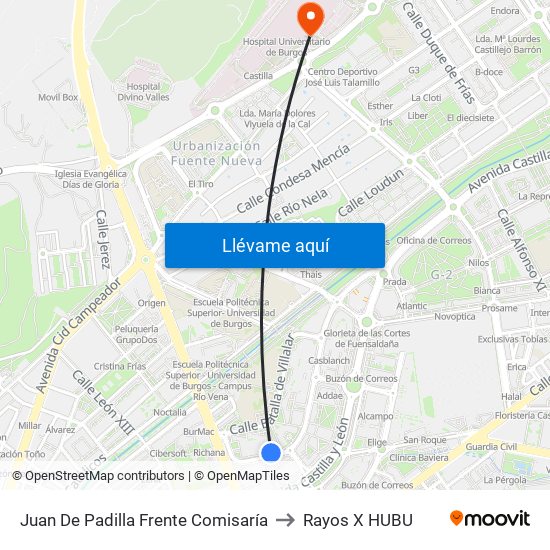 Juan De Padilla Frente Comisaría to Rayos X HUBU map