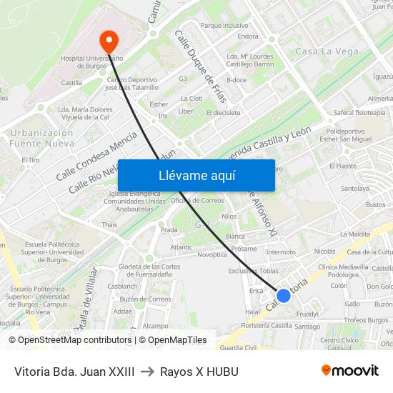Vitoria Bda. Juan XXIII to Rayos X HUBU map
