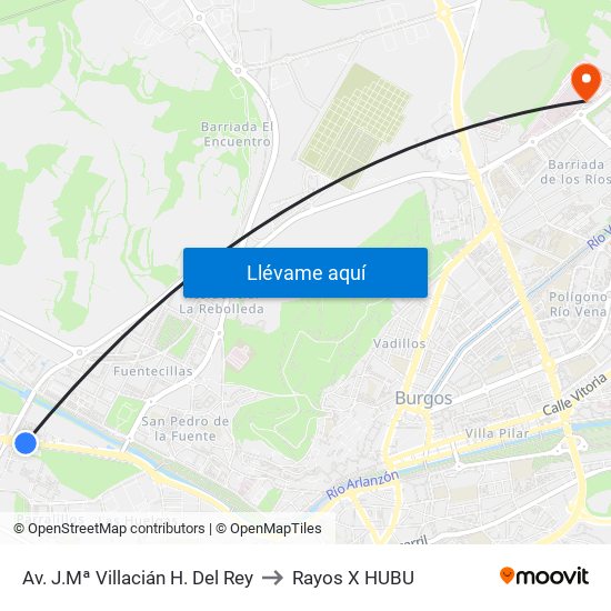 Av. J.Mª Villacián H. Del Rey to Rayos X HUBU map