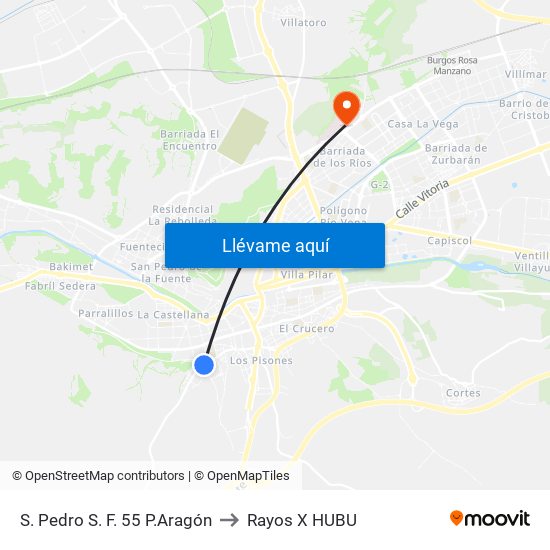 S. Pedro S. F. 55 P.Aragón to Rayos X HUBU map