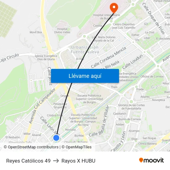 Reyes Católicos 49 to Rayos X HUBU map